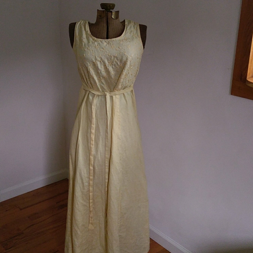 Vintage Yellow Linen Maxi Dress